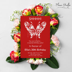 Red Modern Butterfly Birthday Anpassade Text Inbjudningar