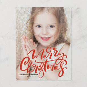 Red Modern Calligraphy God jul Photo Helg Vykort