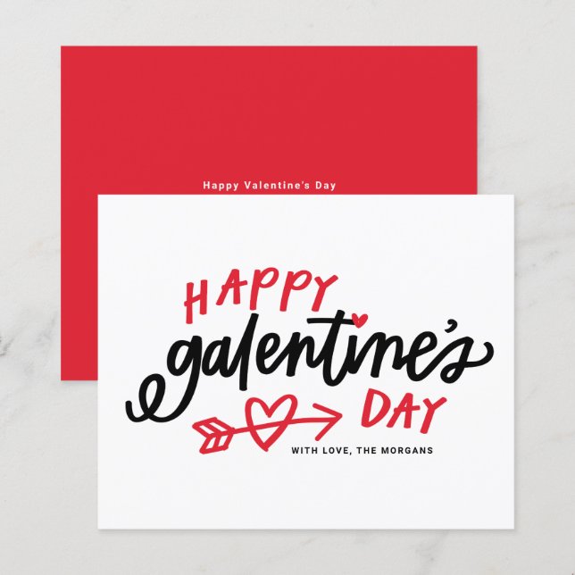 Red Modern Calligraphy Lycklig Galentine's Day Car (Fram/baksida)