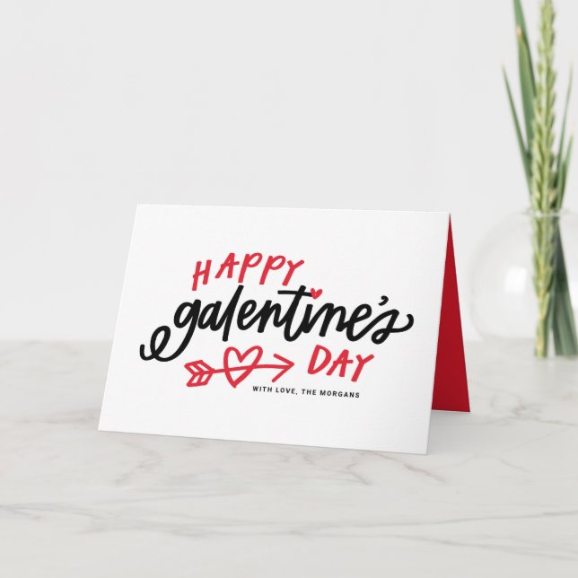 Red Modern Calligraphy Lycklig Galentine's Day Helgkort (Framsida)