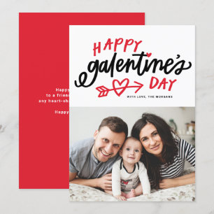 Red Modern Calligraphy Lycklig Galentine's Day Pho Julkort