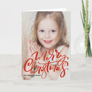 Red Modern Calligraphy Photo God jul Helgkort