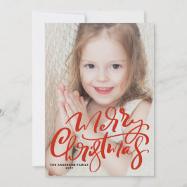 Red Modern Calligraphy Photo God jul Julkort