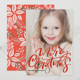 Red Modern Calligraphy Photo God jul Julkort