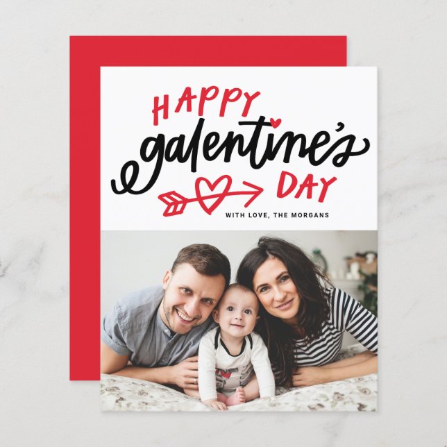 Red Modern Calligraphy Photo Lycklig Galentine's D (Fram/baksida)