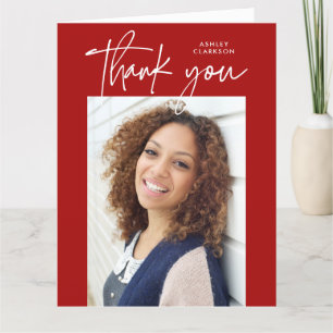 Red Modern Calligraphy Photo Studenten-foto-mappat Tack Kort
