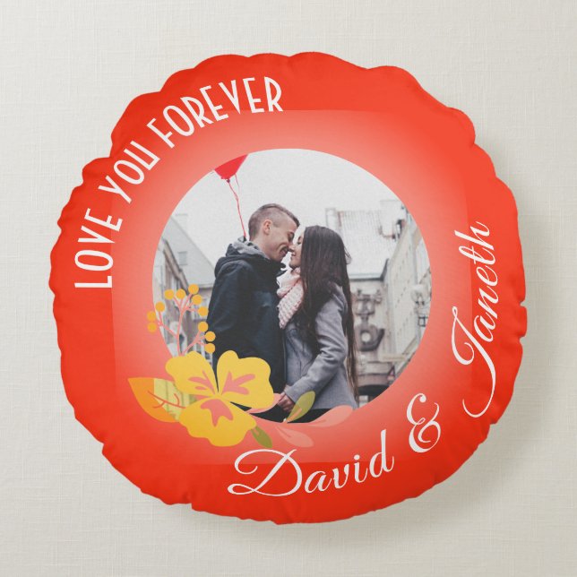 Red Modern Cute Kärlek par Photo Valentines day Rund Kudde (Framsidan)