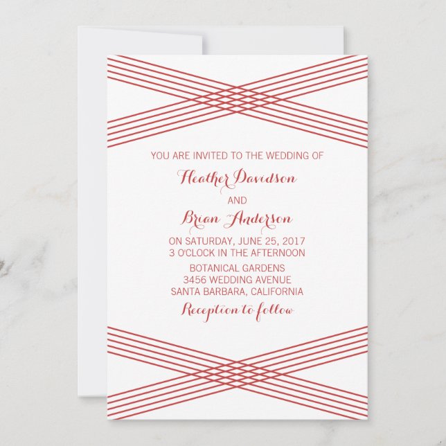Red Modern Deco Wedding Investige Inbjudningar (Framsida)