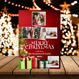 Red Modern elegant-familjens julklappar fotokollag Julkort