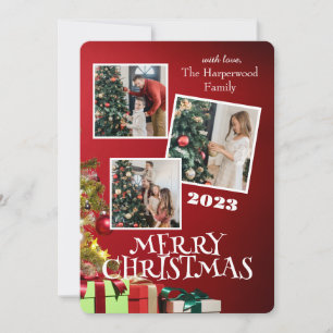 Red Modern Elegant Family God jul Photo Julkort