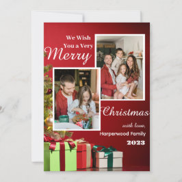 Red Modern Elegant Family God jul Photo Julkort