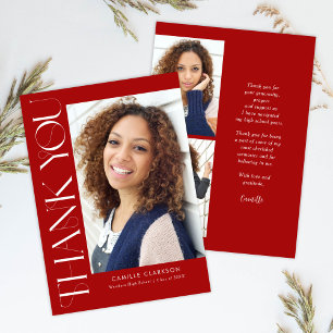 Red Modern Elegant Lodrät 3 Photo Studenten Tack Kort