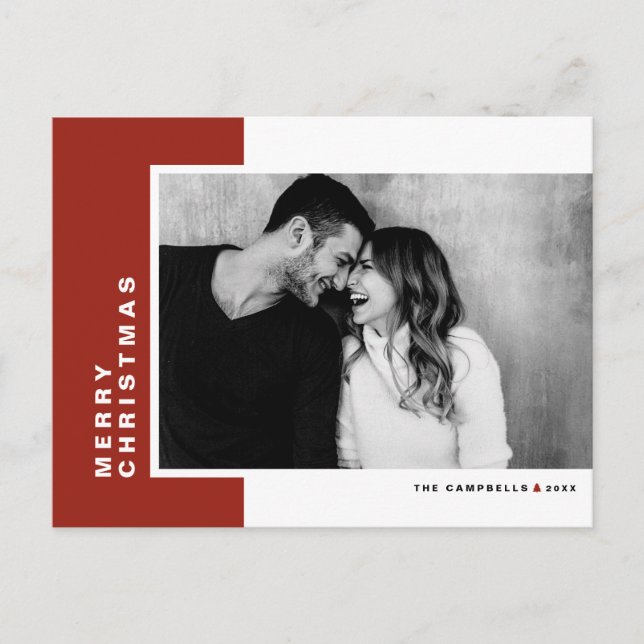 Red Modern Färg Block Photo God jul Helg Vykort (Framsida)