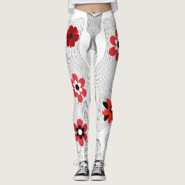 Red Modern Flowers Leggings