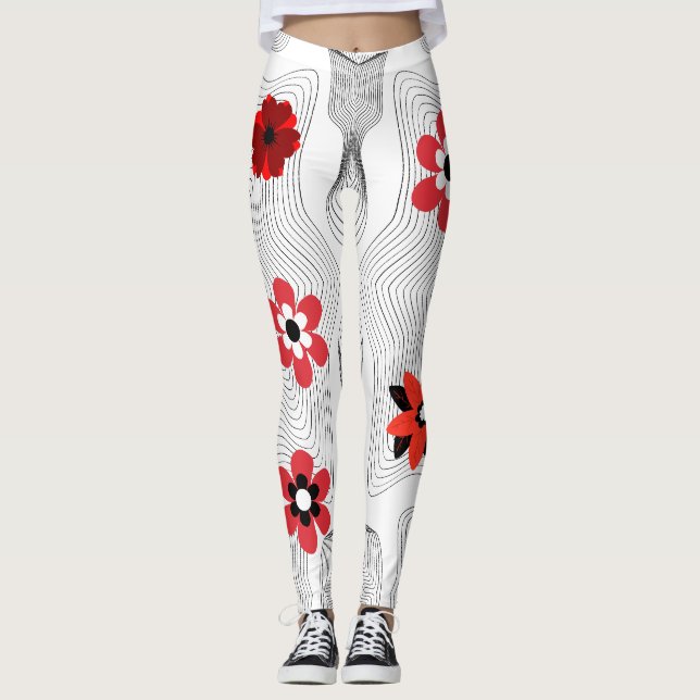 Red Modern Flowers Leggings (Framsida)
