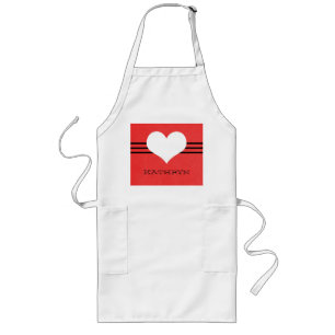 Red Modern Heart Apron Långt Förkläde