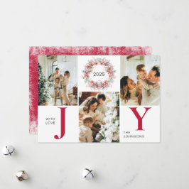 Red Modern Holly Berries 3 Photo Joy jul Julkort