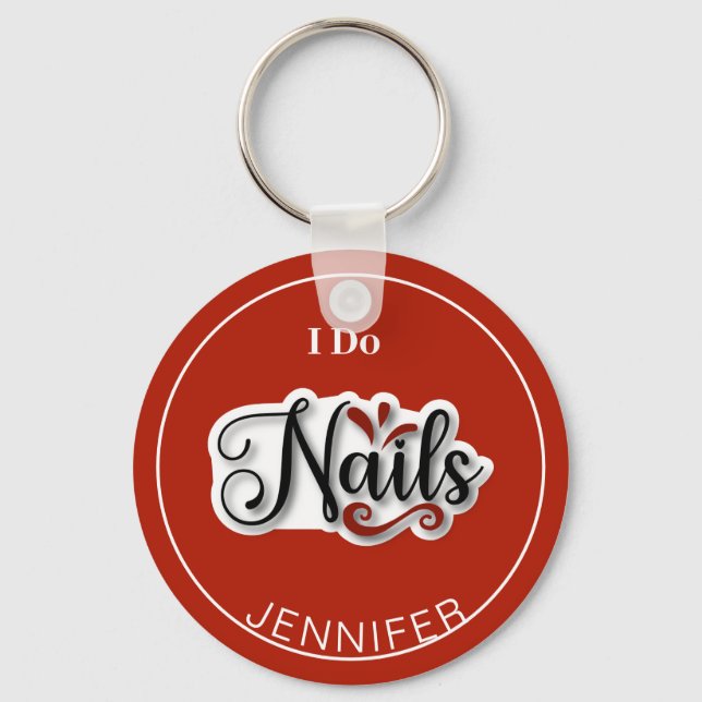 Red Modern I Do Nagel Nail Technician Keychain Nyckelring (Framsida)