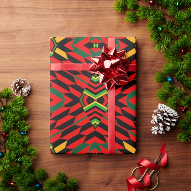 Red Modern Kente Print Wrapping Papper Presentpapper (Julgåva)