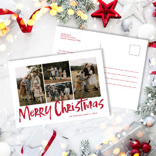 Red Modern Lettering Femfoto God jul Helg Vykort