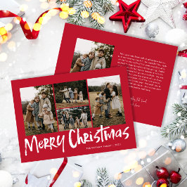 Red Modern Lettering Femfoto God jul Julkort