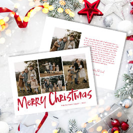 Red Modern Lettering Femfoto God jul Julkort