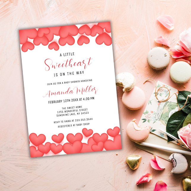 Red Modern Little Swehoney Valentine Baby Shower Inbjudningar (Red Modern Little Sweetheart Valentine Baby Shower Invitation)