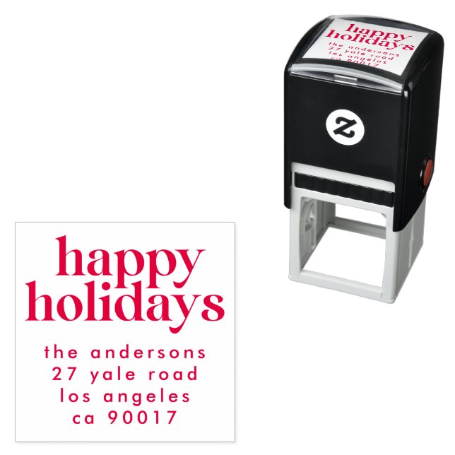 Red Modern Lycklig Helgdag-jultid, Returadress Självfärgande Stämpel (In Situ)