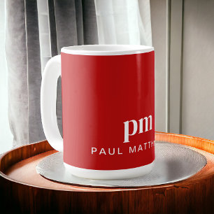 Red Modern Minimal Anpassningsbar Monogram och Nam Kaffemugg