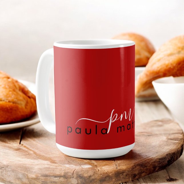Red Modern Minimal Anpassningsbar Monogram och Nam Kaffemugg (Skapare uppladdad)