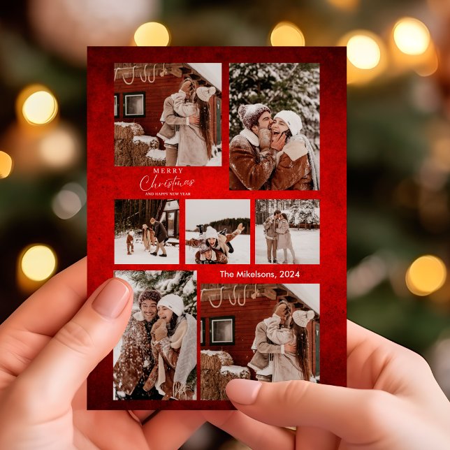 Red Modern Minimalist-julfoto Julkort (Skapare uppladdad)