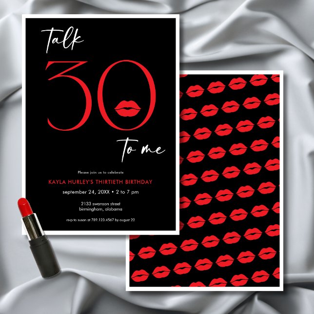 Red Modern Minimum Läppar Talk Trettio födelsedaga Inbjudningar (Red Modern Minimal Lips Talk Thirty Birthday Invitation)