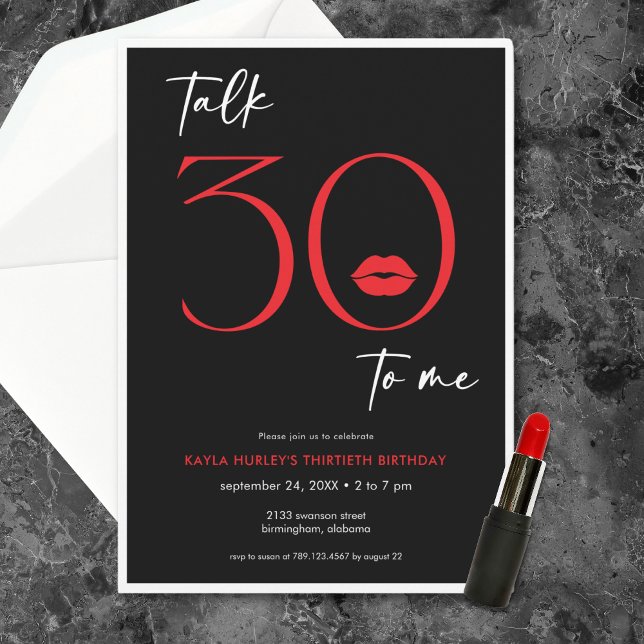 Red Modern Minimum Läppar Talk Trettio födelsedaga Inbjudningar (Red Modern Minimal Lips Talk Thirty Birthday Invitation)
