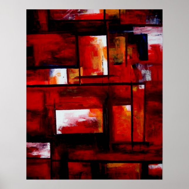 Red Modern Oriental Abstrakt Poster Skriv ut (Framsidan)