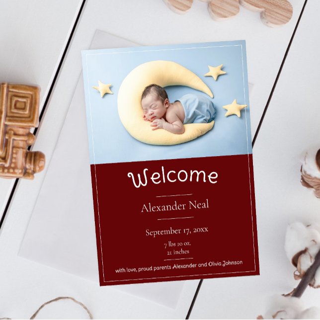 Red Modern Photo Birth-meddelande Meddelande (Red Modern Photo Birth Announcement)