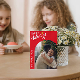 Red Modern Script Happy Holidays Photo Card Julkort