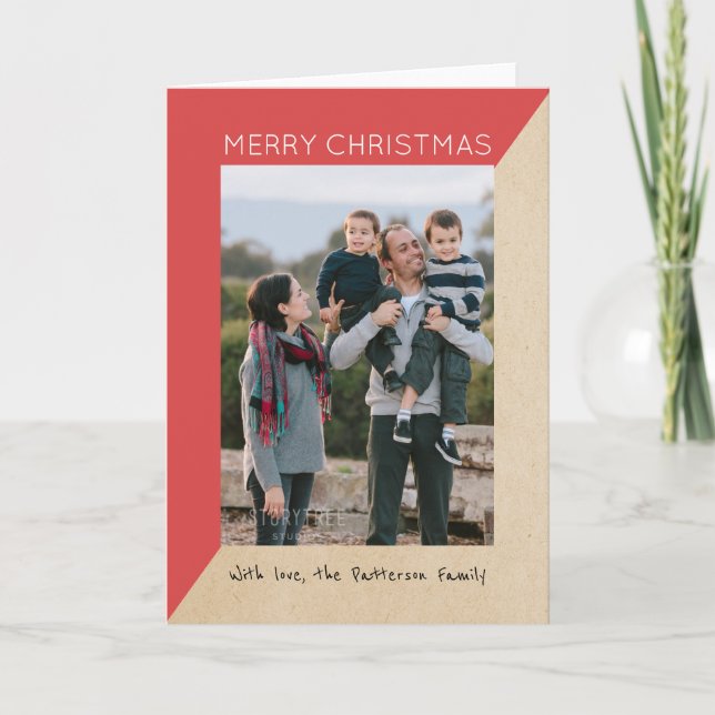 Red Modern Slant Helgdag Photo Card Helgkort (Framsida)