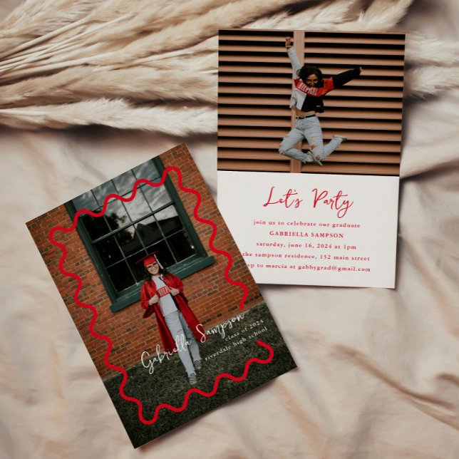 Red Modern Studentkort-meddelande Inbjudningar (Skapare uppladdad)