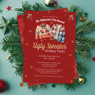 Red Modern Tacky Ugly Sweater jul Party Inbjudningar