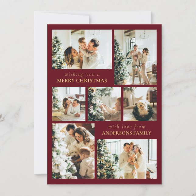 Red Modern Typography Photo Collage jul Julkort (Framsida)