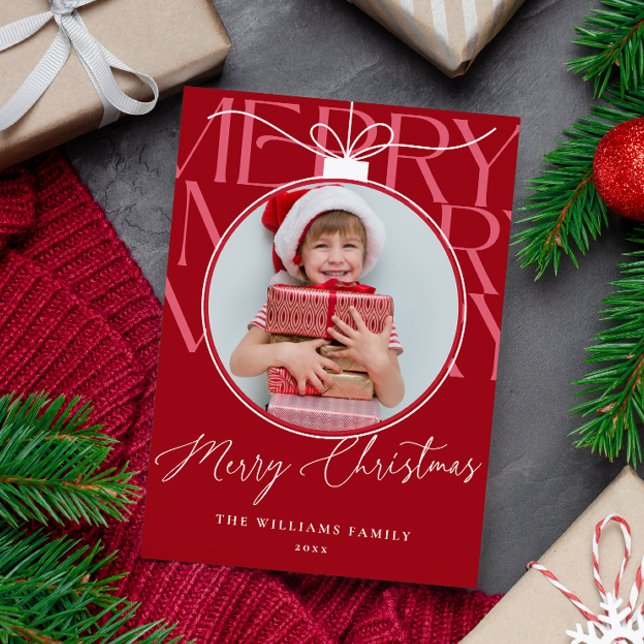 RED MODERN TYPOGRAPHY PHOTO ORNAMENT  JULKORT (Skapare uppladdad)