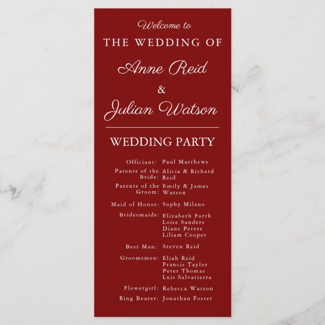 Red Modern  Wedding Timeline and Party QR Code Program (Framsida)