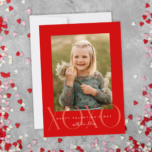 Red Modern XOXO Photo Classroom Valentine Card Tack Kort