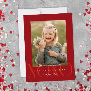 Red Modern XOXO Photo Classroom Valentine Card Tack Kort