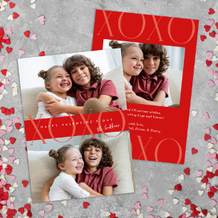 Red Modern XOXO Photo Valentine Day Julkort