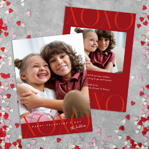 Red Modern XOXO Photo Valentine Day Julkort