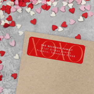 Red Modern XOXO Valentine Day Returadress Etikett