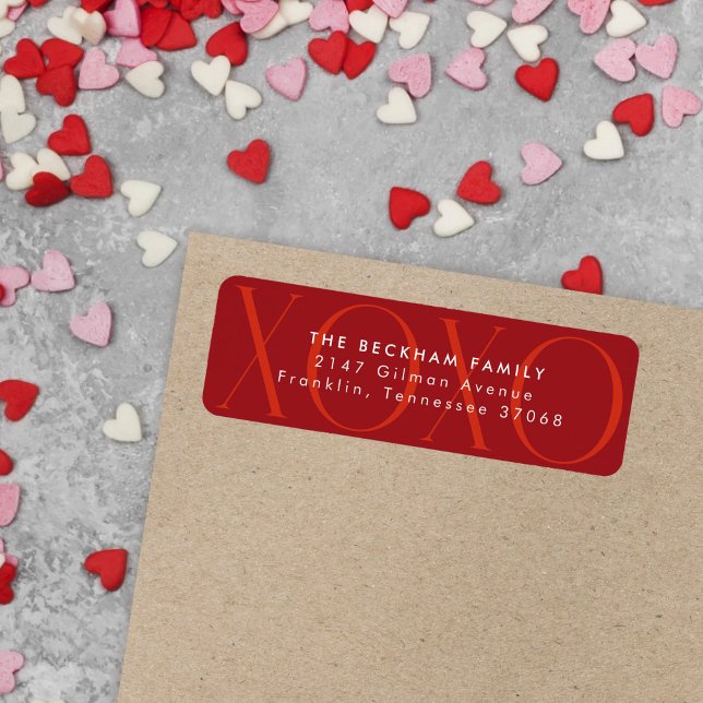 Red Modern XOXO Valentine Day Returadress Returadress Etikett (Skapare uppladdad)