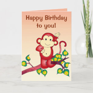 Red Monkey Animal Birthday Kort