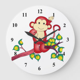 Red Monkey Animal Clock Stor Klocka